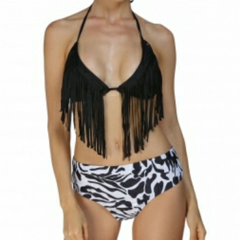 Black Tassel Bikini Dapple Bottom Bathing Suit